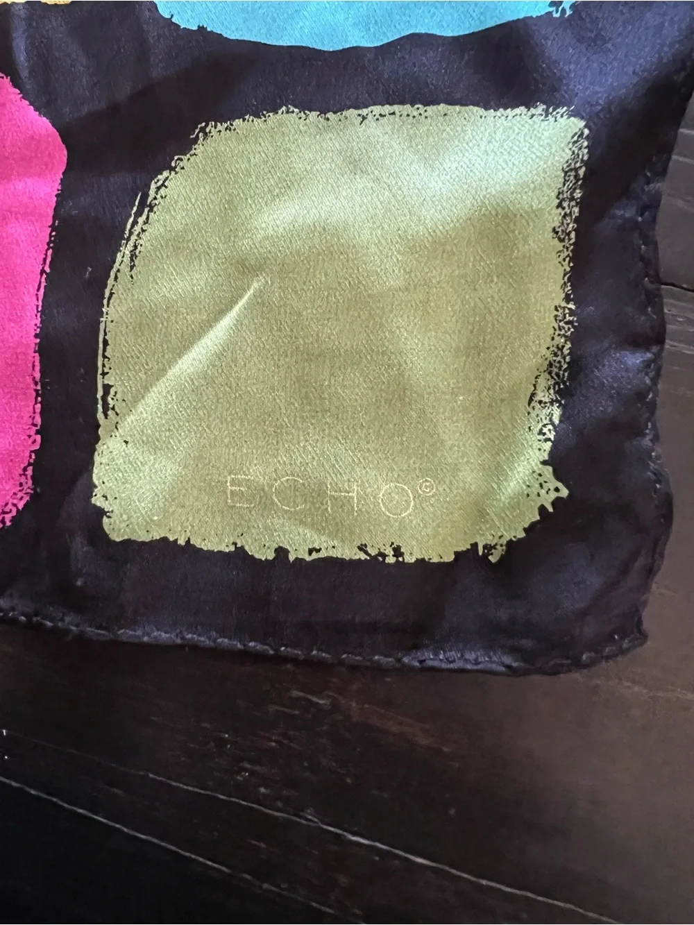 ECHO Silk Multicolor Square Print Scarf - Black Background